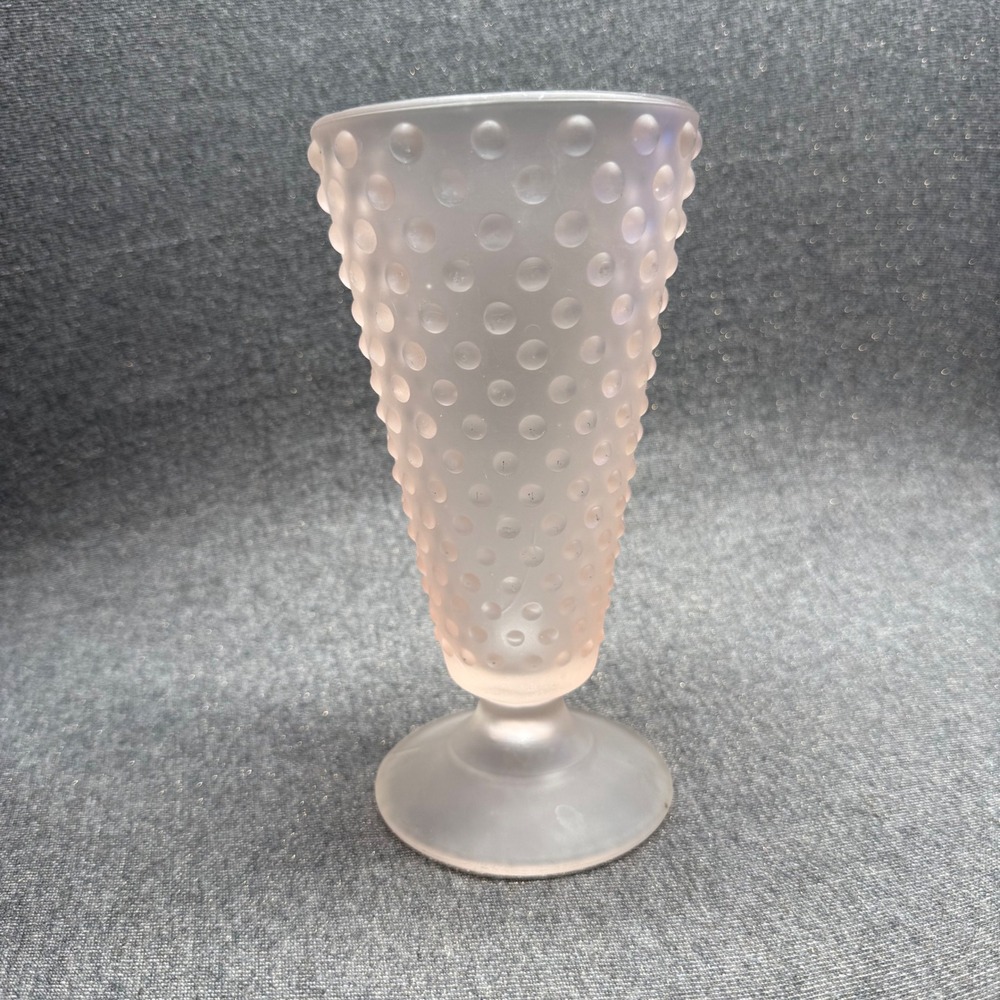 Vintage Frosted Satin Glass Hobnail Vase Footed Bud Vase Art Glass